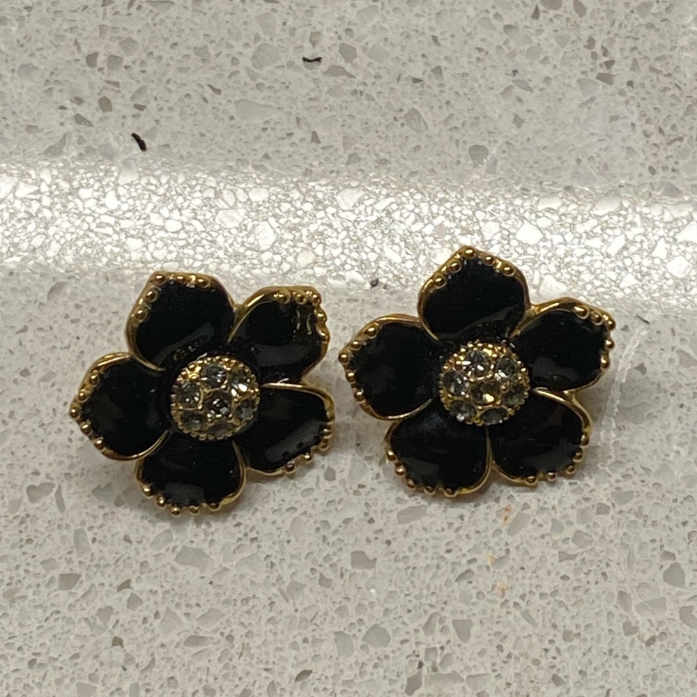 Kate Spade Gold & Black Floral Crystal Earrings
